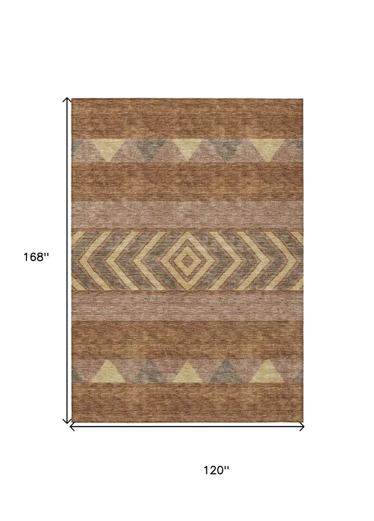 10' X 14' Orange Wheat And Taupe Southwestern Washable Indoor Outdoor Area Rug