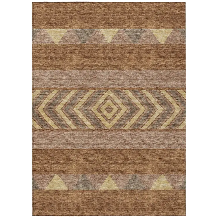 10' X 14' Orange Wheat And Taupe Southwestern Washable Indoor Outdoor Area Rug