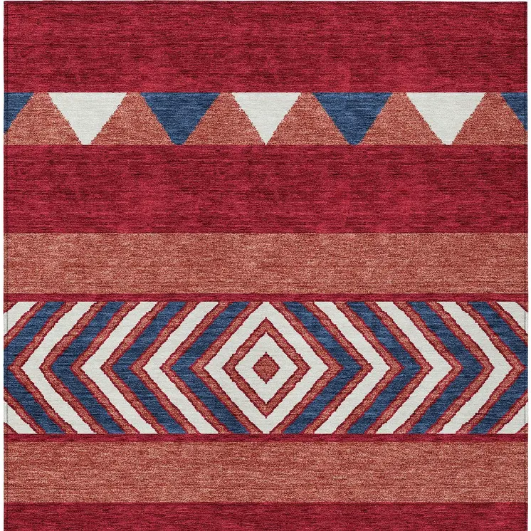 3' X 5' Red White And Navy Blue Southwestern Washable Indoor Outdoor Area Rug