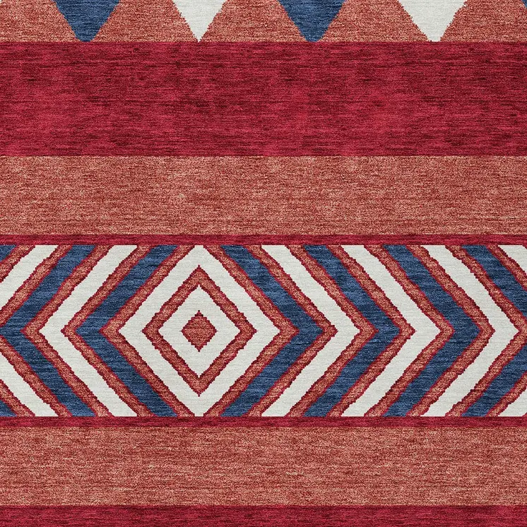 3' X 5' Red White And Navy Blue Southwestern Washable Indoor Outdoor Area Rug