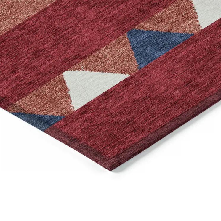 10' X 14' Red White And Navy Blue Southwestern Washable Indoor Outdoor Area Rug