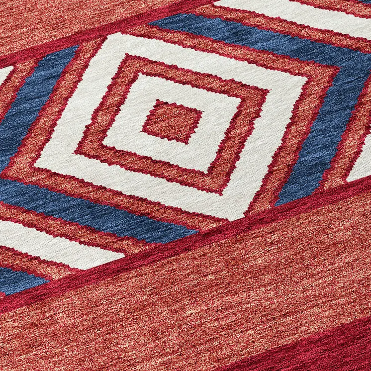 10' X 14' Red White And Navy Blue Southwestern Washable Indoor Outdoor Area Rug