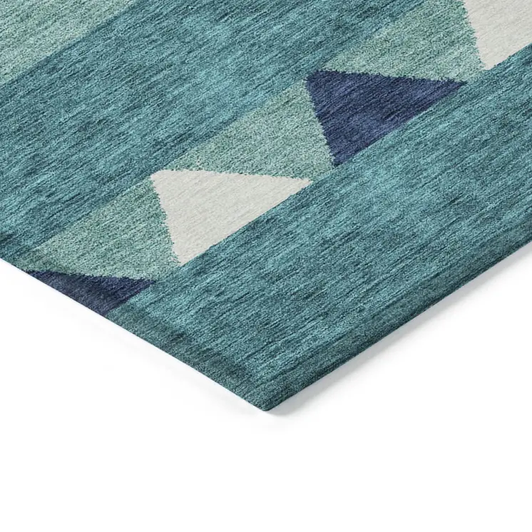 5' X 8' Teal Blue Navy Blue And Ivory Southwestern Washable Indoor Outdoor Area Rug
