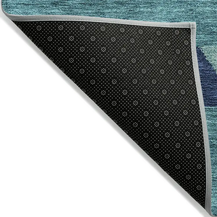 9' X 12' Teal Blue Navy Blue And Ivory Southwestern Washable Indoor Outdoor Area Rug