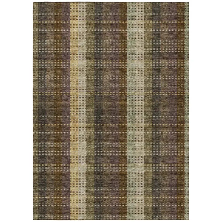 8' X 10' Brown Taupe And Plum Plaid Washable Indoor Outdoor Area Rug