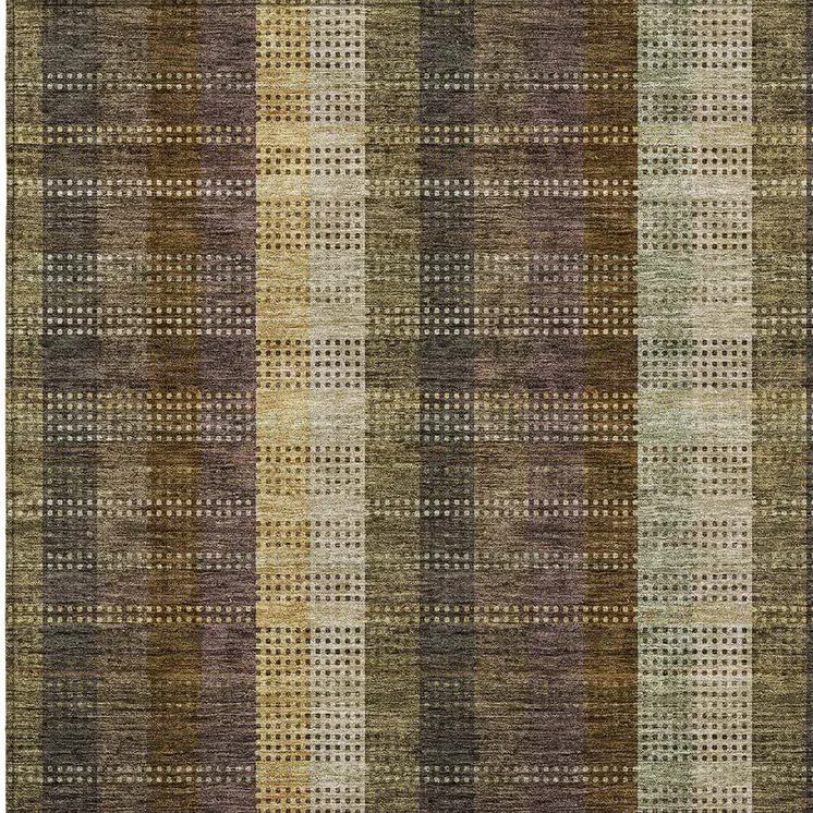 8' X 10' Brown Taupe And Plum Plaid Washable Indoor Outdoor Area Rug