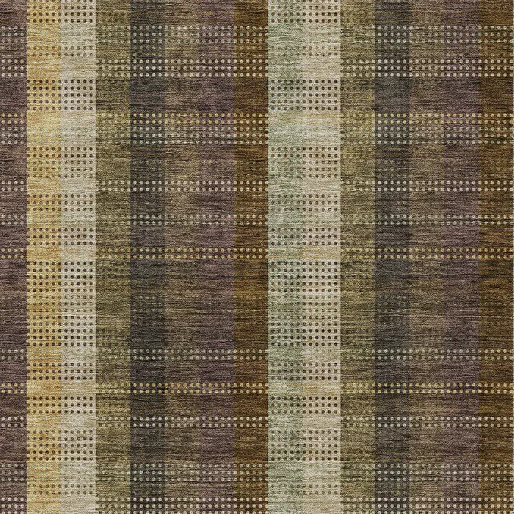 10' X 14' Brown Taupe And Plum Plaid Washable Indoor Outdoor Area Rug
