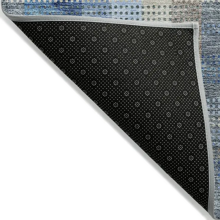 3' X 5' Denim Blue Sky Blue And Beige Plaid Washable Indoor Outdoor Area Rug