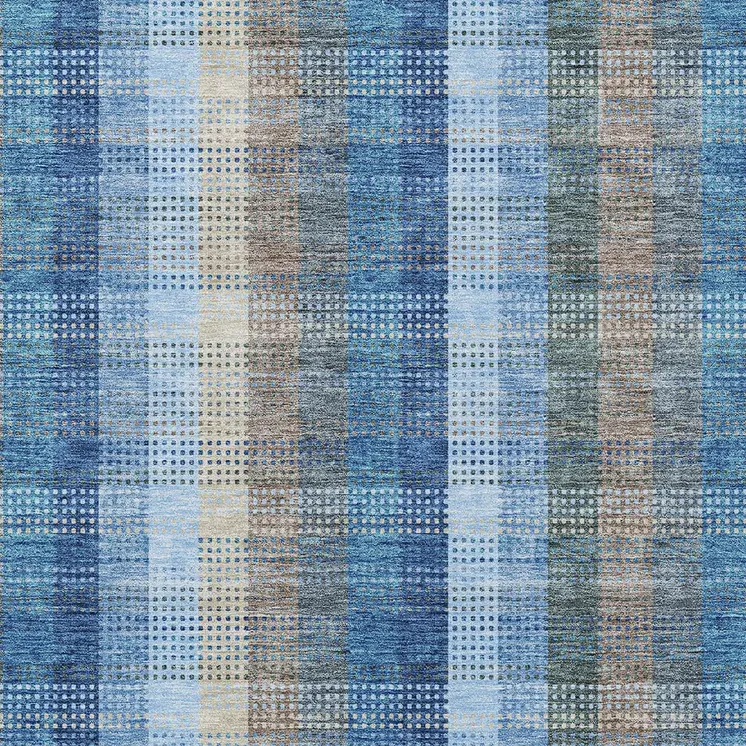 3' X 5' Denim Blue Sky Blue And Beige Plaid Washable Indoor Outdoor Area Rug