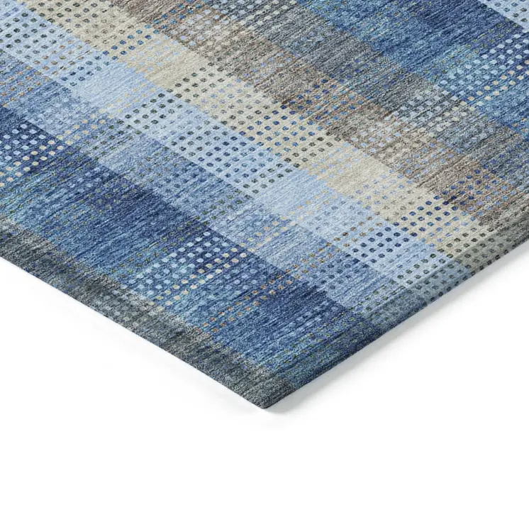 5' X 8' Denim Blue Sky Blue And Beige Plaid Washable Indoor Outdoor Area Rug