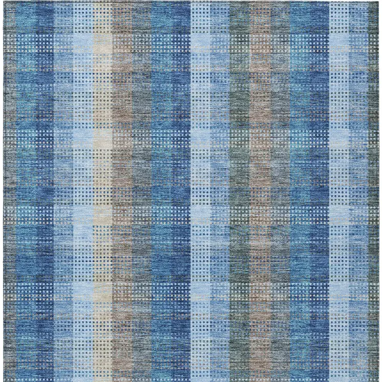10' X 14' Denim Blue Sky Blue And Beige Plaid Washable Indoor Outdoor Area Rug