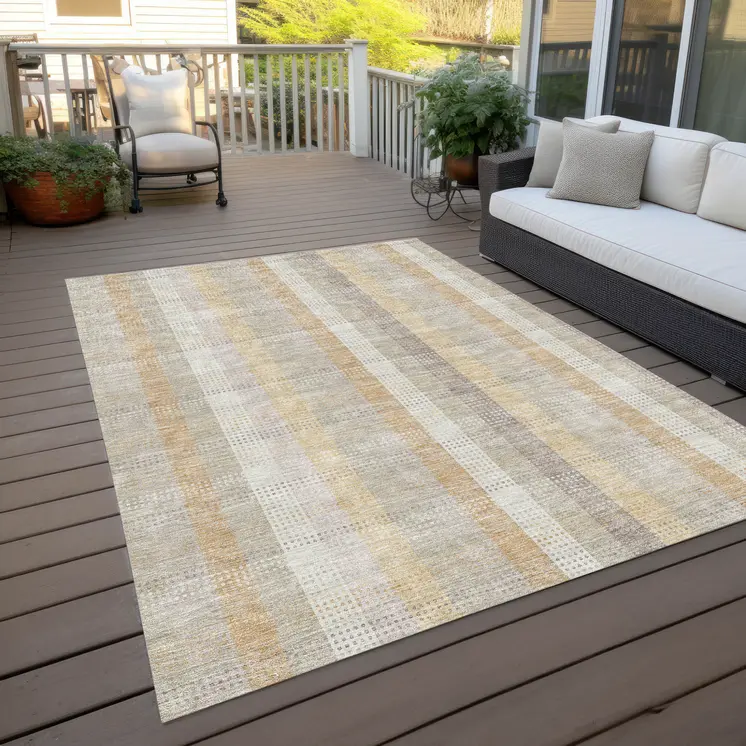 3' X 5' Ivory Beige And Tan Plaid Washable Indoor Outdoor Area Rug