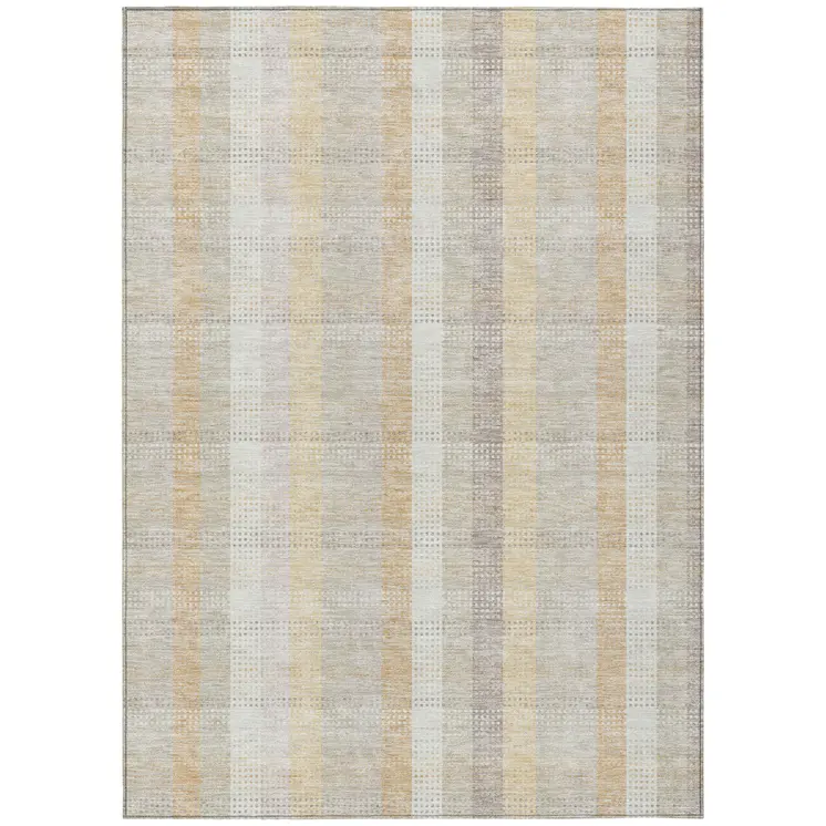 3' X 5' Ivory Beige And Tan Plaid Washable Indoor Outdoor Area Rug