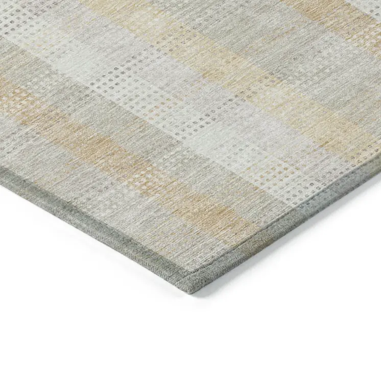3' X 5' Ivory Beige And Tan Plaid Washable Indoor Outdoor Area Rug