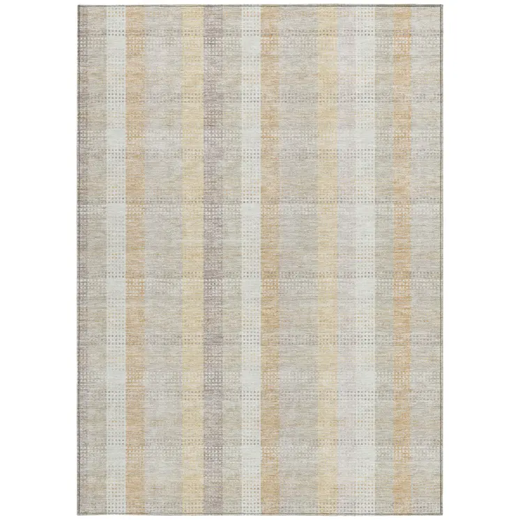 3' X 5' Ivory Beige And Tan Plaid Washable Indoor Outdoor Area Rug