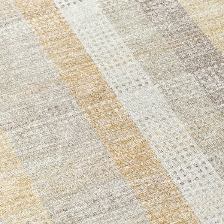 8' Ivory Beige And Tan Round Plaid Washable Indoor Outdoor Area Rug