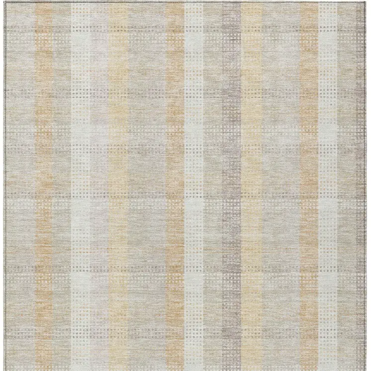 9' X 12' Ivory Beige And Tan Plaid Washable Indoor Outdoor Area Rug
