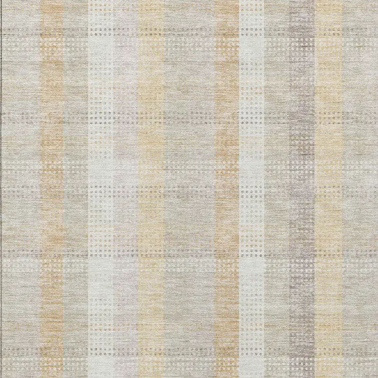 9' X 12' Ivory Beige And Tan Plaid Washable Indoor Outdoor Area Rug