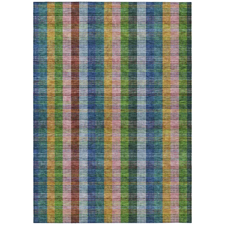 3' X 5' Navy Blue Pink And Sage Plaid Washable Indoor Outdoor Area Rug