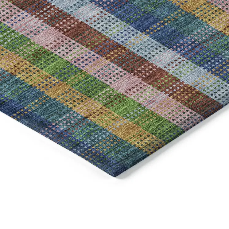 3' X 5' Navy Blue Pink And Sage Plaid Washable Indoor Outdoor Area Rug