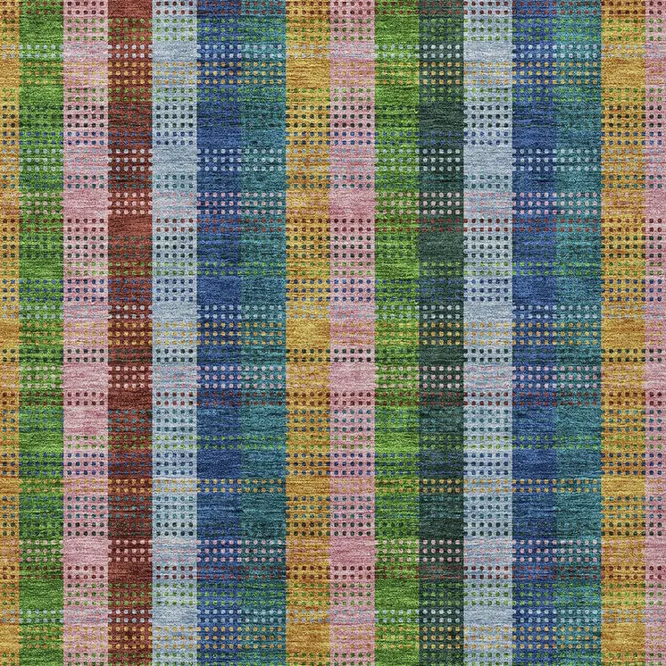 3' X 5' Navy Blue Pink And Sage Plaid Washable Indoor Outdoor Area Rug