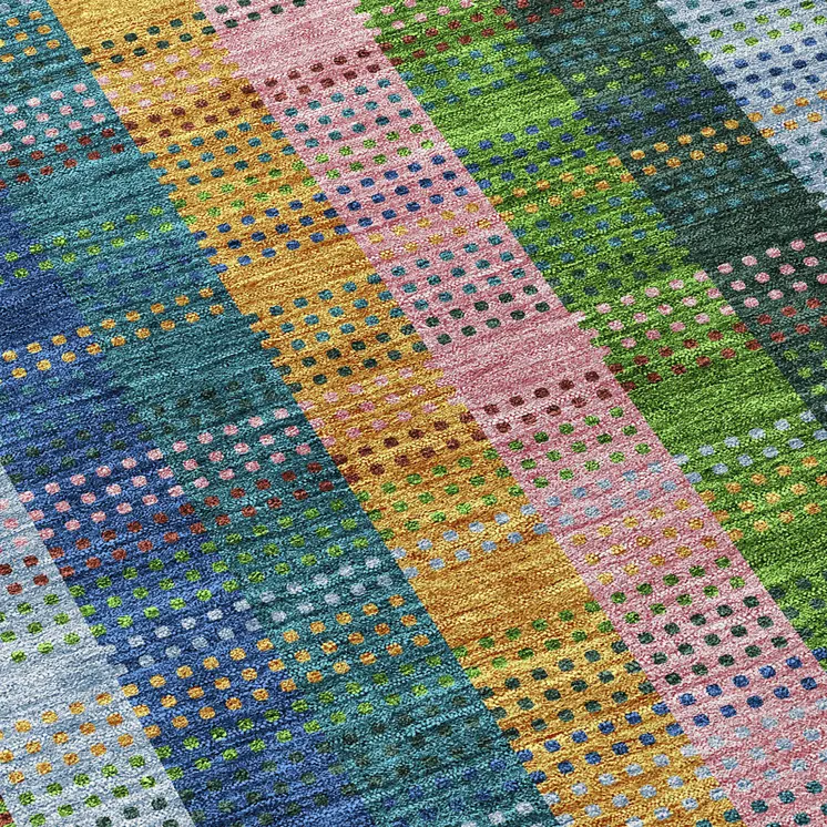 3' X 5' Navy Blue Pink And Sage Plaid Washable Indoor Outdoor Area Rug