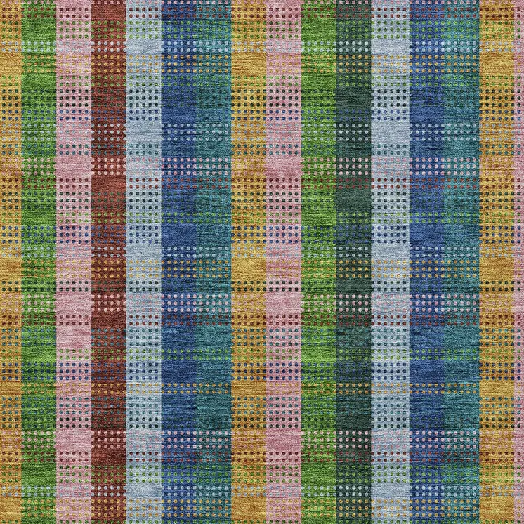 5' X 8' Navy Blue Pink And Sage Plaid Washable Indoor Outdoor Area Rug