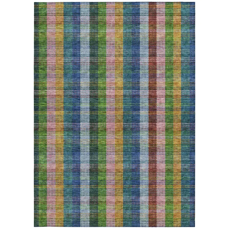 8' X 10' Navy Blue Pink And Sage Plaid Washable Indoor Outdoor Area Rug