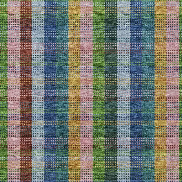 8' X 10' Navy Blue Pink And Sage Plaid Washable Indoor Outdoor Area Rug