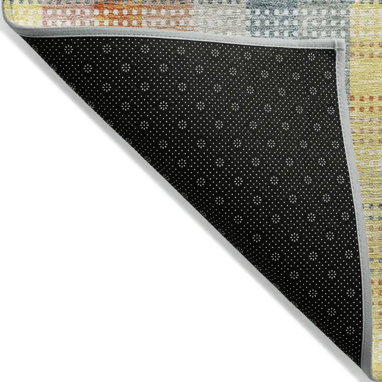 9' X 12' Peach Ivory And Orange Plaid Washable Indoor Outdoor Area Rug