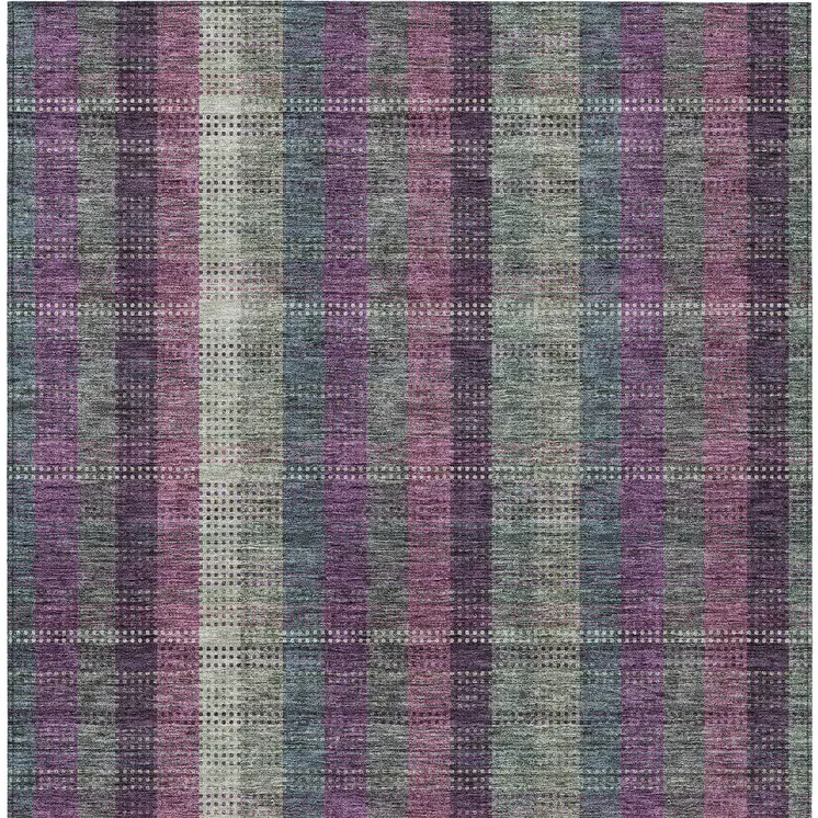 3' X 5' Plum Eggplant And Gray Plaid Washable Indoor Outdoor Area Rug