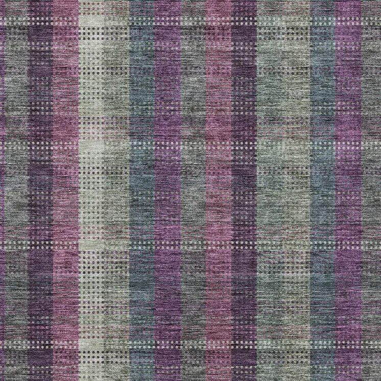 8' X 10' Plum Eggplant And Gray Plaid Washable Indoor Outdoor Area Rug