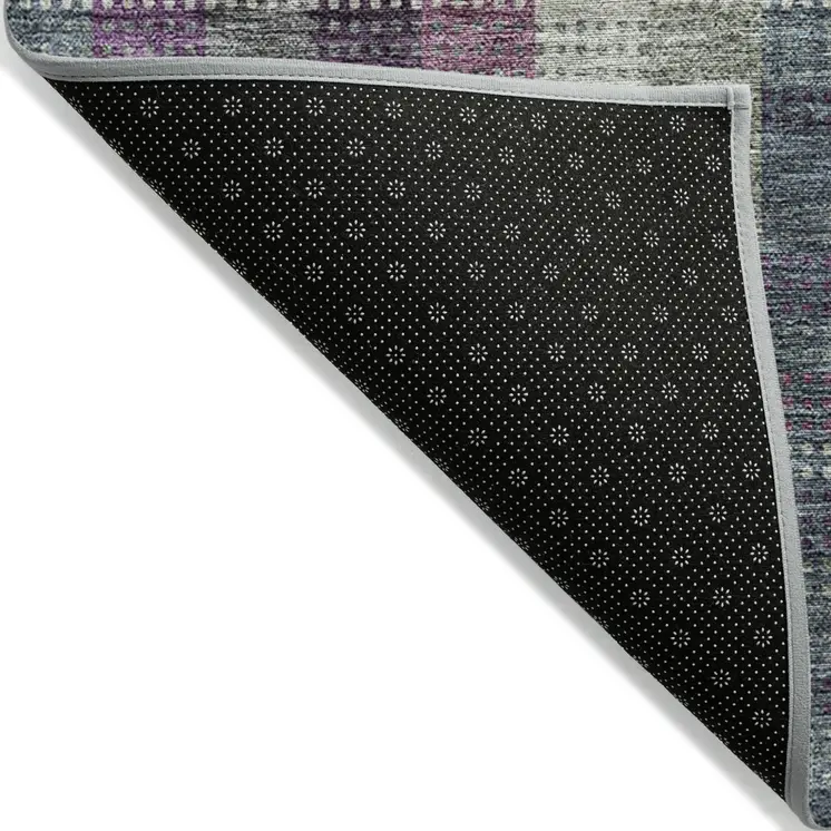 10' X 14' Plum Eggplant And Gray Plaid Washable Indoor Outdoor Area Rug