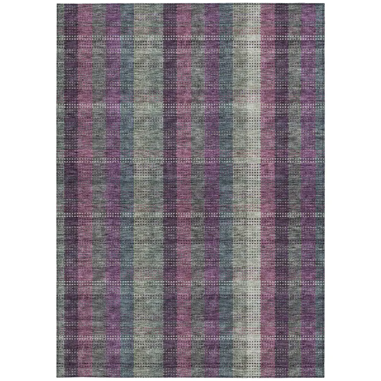 10' X 14' Plum Eggplant And Gray Plaid Washable Indoor Outdoor Area Rug