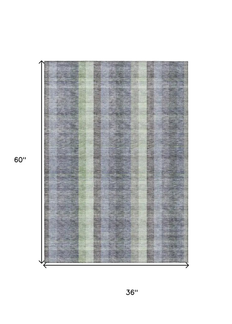 3' X 5' Pewter Gray And Mint Green Plaid Washable Indoor Outdoor Area Rug