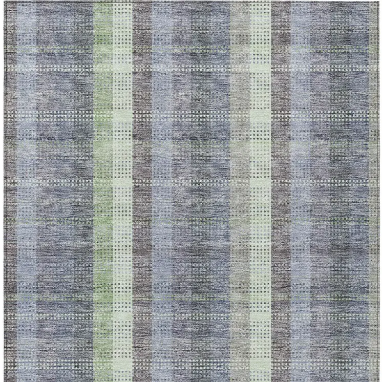 5' X 8' Pewter Gray And Mint Green Plaid Washable Indoor Outdoor Area Rug