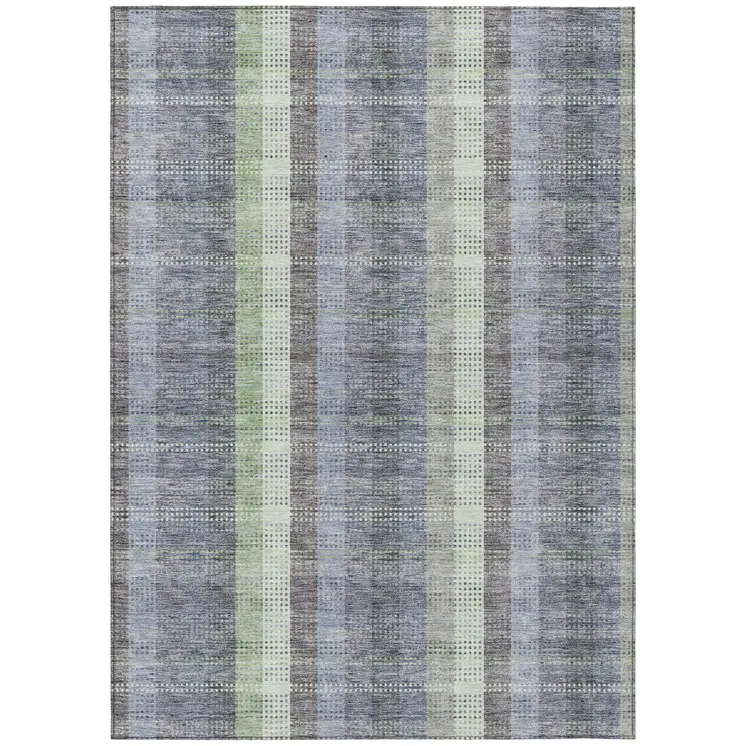 5' X 8' Pewter Gray And Mint Green Plaid Washable Indoor Outdoor Area Rug