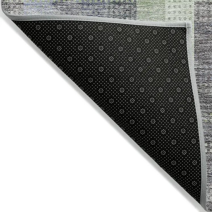 5' X 8' Pewter Gray And Mint Green Plaid Washable Indoor Outdoor Area Rug