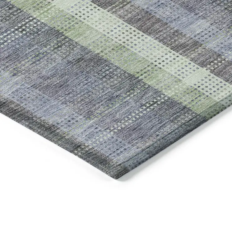 5' X 8' Pewter Gray And Mint Green Plaid Washable Indoor Outdoor Area Rug