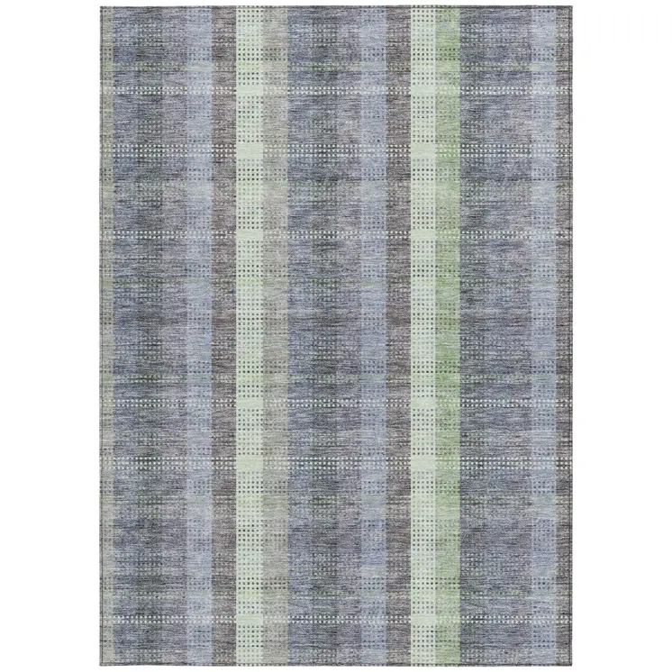 9' X 12' Pewter Gray And Mint Green Plaid Washable Indoor Outdoor Area Rug