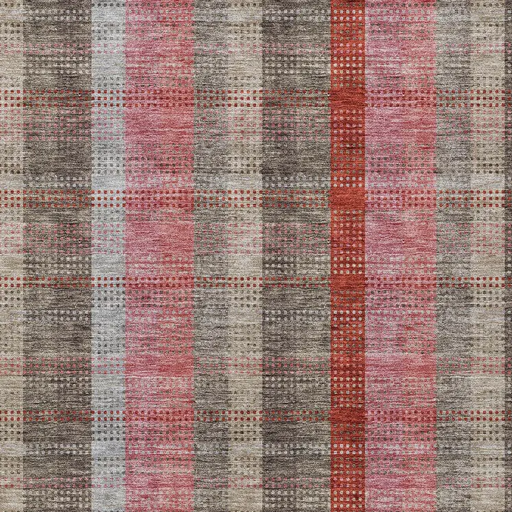 3' X 5' Red Pink And Pewter Plaid Washable Indoor Outdoor Area Rug