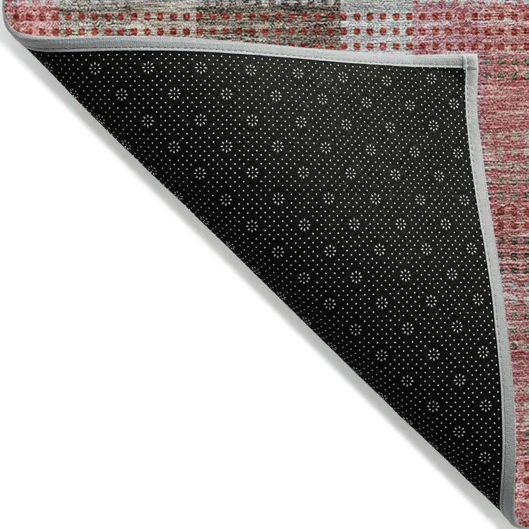 10' X 14' Red Pink And Pewter Plaid Washable Indoor Outdoor Area Rug