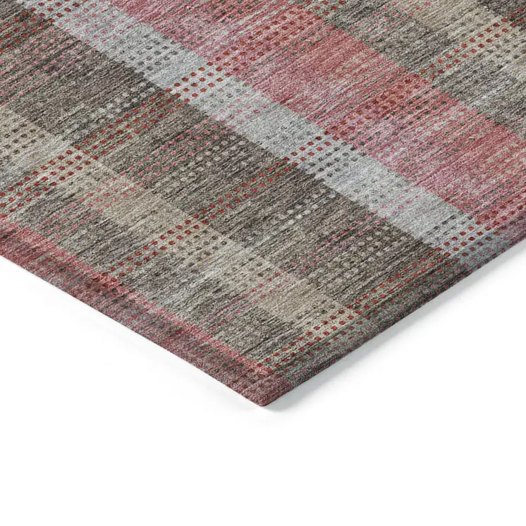10' X 14' Red Pink And Pewter Plaid Washable Indoor Outdoor Area Rug
