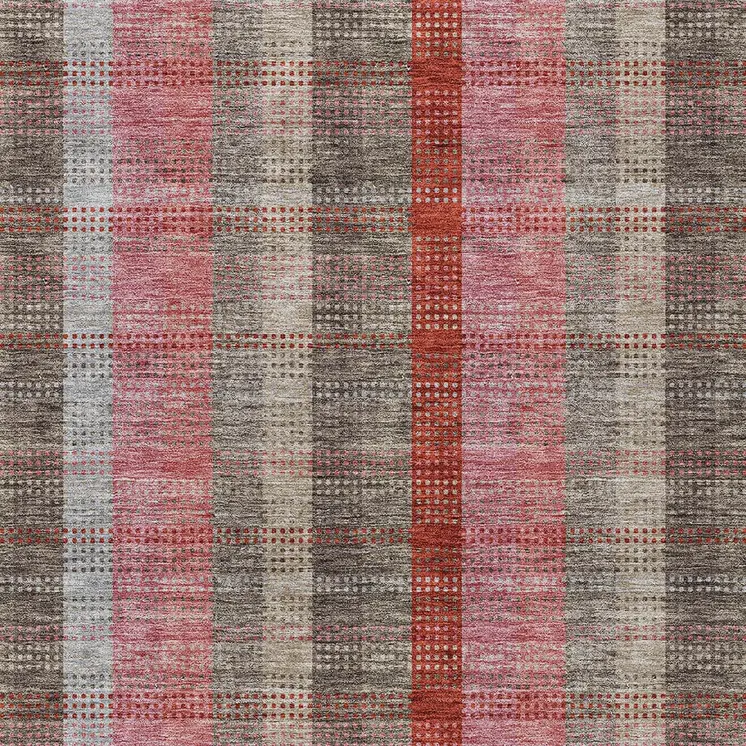 10' X 14' Red Pink And Pewter Plaid Washable Indoor Outdoor Area Rug