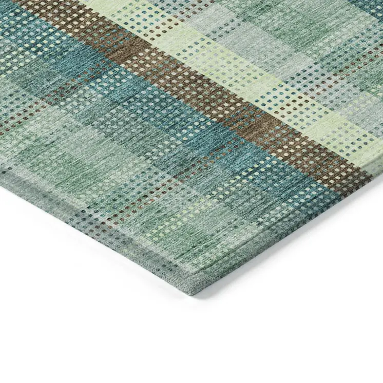 3' X 5' Sage Mint Green And Teal Blue Plaid Washable Indoor Outdoor Area Rug