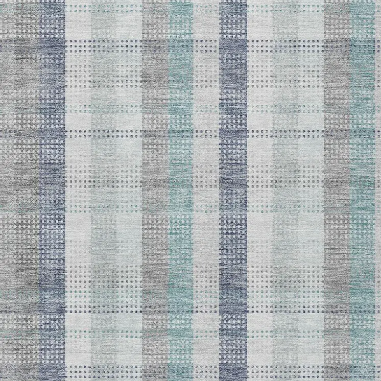 3' X 5' Silver Denim Blue And Teal Blue Plaid Washable Indoor Outdoor Area Rug
