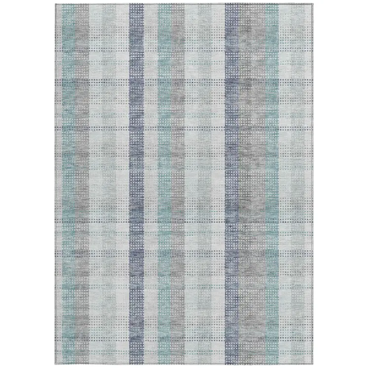 5' X 8' Silver Denim Blue And Teal Blue Plaid Washable Indoor Outdoor Area Rug