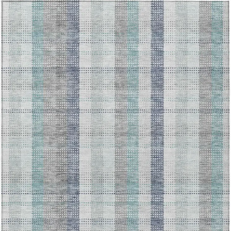 5' X 8' Silver Denim Blue And Teal Blue Plaid Washable Indoor Outdoor Area Rug