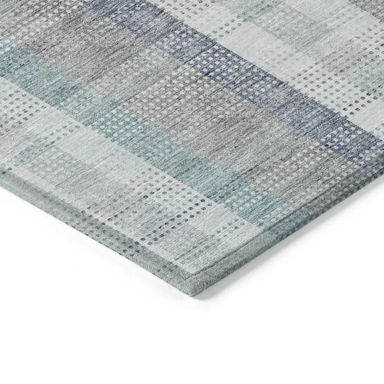 8' X 10' Silver Denim Blue And Teal Blue Plaid Washable Indoor Outdoor Area Rug