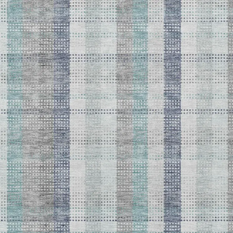 8' X 10' Silver Denim Blue And Teal Blue Plaid Washable Indoor Outdoor Area Rug